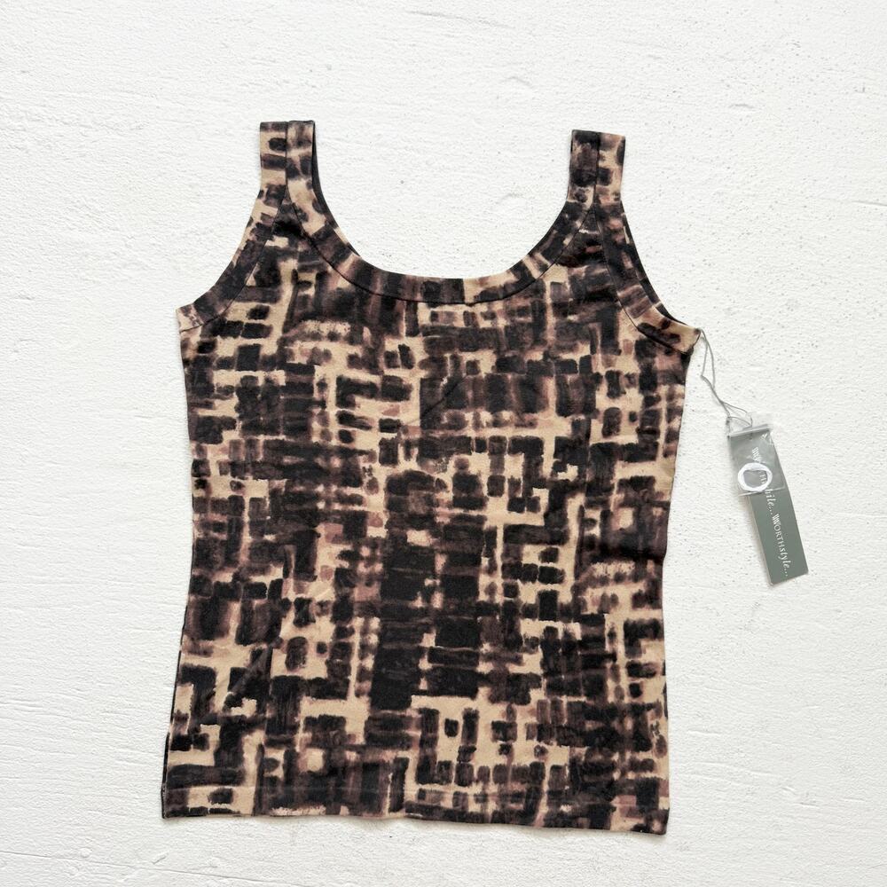Worth Brown Tan Abstract Print Knit Tank Top, Size P
